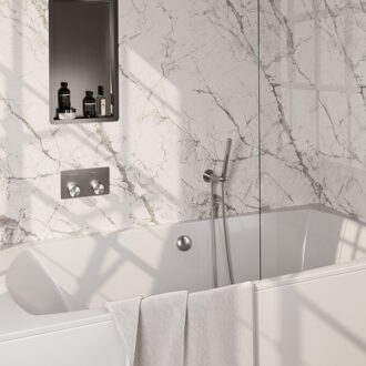 Brauer Brushed Carving thermostatische inbouw badkraan - drukknoppen SET 03 - badvulcombinatie - staaf handdouche - doucheslang - wandaansluitbocht - RVS geborsteld PVD 5-NG-212