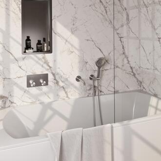 Brauer Brushed Carving Thermostatische Inbouw Badkraan Drukknoppen - Uitloop - 3 stand - Doucheslang - Wandaansluitbocht - Handdouche - Rvs Geborsteld Pvd