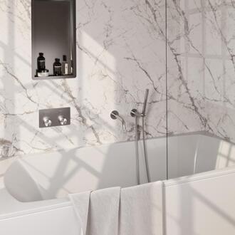 Brauer Brushed Carving Thermostatische Inbouw Badkraan Drukknoppen - Uitloop - Staaf - Doucheslang - Wandaansluitbocht - Handdouche - Rvs Geborsteld Pvd