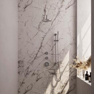 Brauer Brushed Carving Thermostatische Regendoucheset Inbouw - Hoofddouche 20 cm - Gebogen Wandarm - Handdouche Staaf - Doucheslang - Geintegreerde Glijstang - Rvs