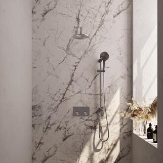 Brauer Brushed Carving Thermostatische Regendoucheset Inbouw - Hoofddouche 20 cm - Gebogen Wandarm - Met Drukknoppen - Handdouche 3 Standen - Doucheslang - Geintegreerde Glijstang - Rvs