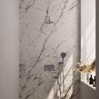 Brauer Brushed Carving Thermostatische Regendoucheset Inbouw - Hoofddouche 20 cm - Gebogen Wandarm - Met Drukknoppen - Handdouche 3 Standen - Doucheslang - Wandaansluitbocht - Rvs