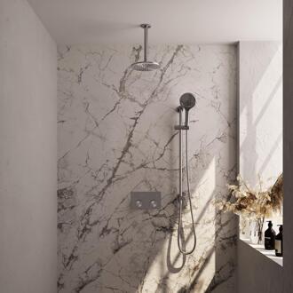 Brauer Brushed Carving Thermostatische Regendoucheset Inbouw - Hoofddouche 20 cm - Met Drukknoppen - Handdouche 3 Standen - Doucheslang - Geintegreerde Glijstang - Rvs