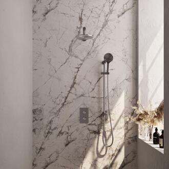 Brauer Brushed Carving Thermostatische Regendoucheset Inbouw - Hoofddouche 20 cm - Rechte Wandarm - 3 Weg - Handdouche 3 Standen - Doucheslang - Geintegreerde Glijstang - Rvs