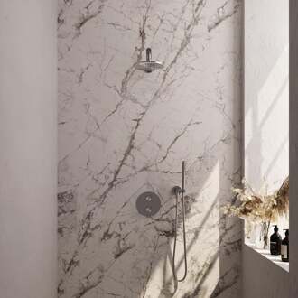 Brauer Brushed Carving Thermostatische Regendoucheset Inbouw - Hoofddouche 20 cm - Rechte Wandarm - 3 Weg - Handdouche Rond - Doucheslang - Wandaansluitbocht - Rvs