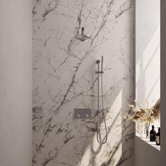 Brauer Brushed Carving Thermostatische Regendoucheset Inbouw - Hoofddouche 20 cm - Rechte Wandarm - Met Drukknoppen - Handdouche Staaf - Doucheslang - Geintegreerde Glijstang - Rvs