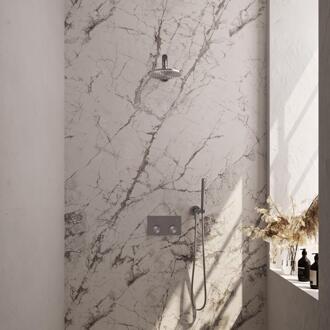 Brauer Brushed Carving Thermostatische Regendoucheset Inbouw - Hoofddouche 20 cm - Rechte Wandarm - Met Drukknoppen - Handdouche Staaf - Doucheslang - Wandaansluitbocht - Rvs