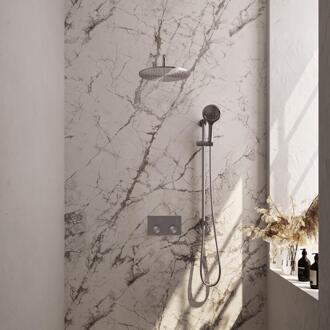 Brauer Brushed Carving Thermostatische Regendoucheset Inbouw - Hoofddouche 30 cm - Gebogen Wandarm - Met Drukknoppen - Handdouche 3 Standen - Doucheslang - Geintegreerde Glijstang - Rvs