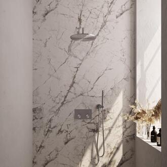 Brauer Brushed Carving Thermostatische Regendoucheset Inbouw - Hoofddouche 30 cm - Gebogen Wandarm - Met Drukknoppen - Handdouche Staaf - Doucheslang - Wandaansluitbocht - Rvs