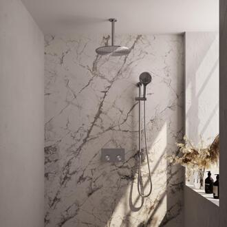 Brauer Brushed Carving Thermostatische Regendoucheset Inbouw - Hoofddouche 30 cm - Met Drukknoppen - Handdouche 3 Standen - Doucheslang - Geintegreerde Glijstang - Rvs