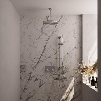 Brauer Brushed Carving Thermostatische Regendoucheset Inbouw - Hoofddouche 30 cm - Met Drukknoppen - Handdouche Staaf - Doucheslang - Geintegreerde Glijstang - Rvs