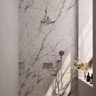 Brauer Brushed Carving Thermostatische Regendoucheset Inbouw - Hoofddouche 30 cm - Rechte Wandarm - Met Drukknoppen - Handdouche 3 Standen - Doucheslang - Wandaansluitbocht - Rvs