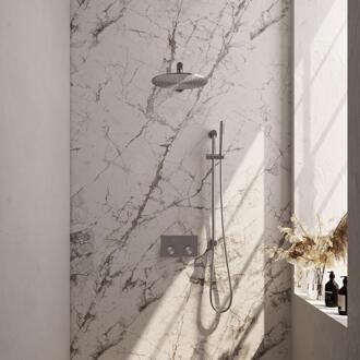 Brauer Brushed Carving Thermostatische Regendoucheset Inbouw - Hoofddouche 30 cm - Rechte Wandarm - Met Drukknoppen - Handdouche Staaf - Doucheslang - Geintegreerde Glijstang - Rvs