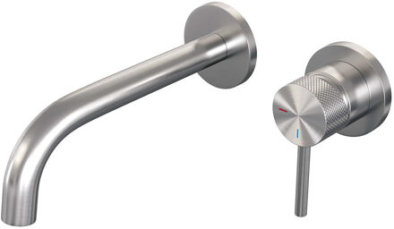 Brauer Brushed Carving Wastafelmengkraan inbouw - gebogen uitloop links - hendel lang smal carving- model A 1 - PVD - geborsteld RVS 5-NG-004-B6-65 RVS geborsteld