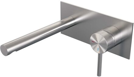 Brauer Brushed Carving Wastafelmengkraan inbouw - rechte uitloop links - hendel lang smal carving- model A 1 - PVD - geborsteld RVS 5-NG-004-S6-65 RVS geborsteld