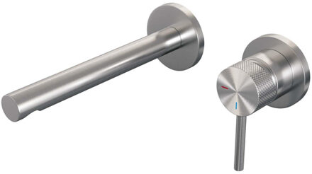 Brauer Brushed Carving Wastafelmengkraan inbouw - rechte uitloop links - hendel lang smal carving- model A 1 - PVD - geborsteld RVS 5-NG-004-S6-65 RVS geborsteld