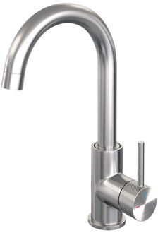 Brauer Brushed carving Wastafelmengkraan opbouw - hoog - draaibaar - ronde uitloop - model a - PVD - geborsteld RVS 5-NG-003-R4 RVS geborsteld