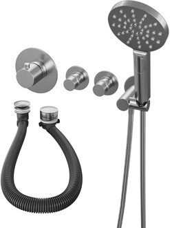 Brauer Brushed Edition Badkraan inbouw - douchegarnituur - 3 gladde knoppen - handdouche rond 3 standen - PVD- geborsteld RVS 5-NG-047 RVS geborsteld