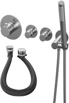 Brauer Brushed Edition Badkraan inbouw - douchegarnituur - 3 gladde knoppen - handdouche staaf 1 stand - PVD- geborsteld RVS 5-NG-046 RVS geborsteld