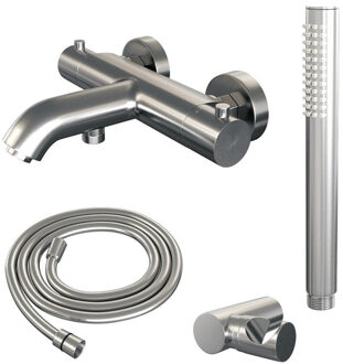 Brauer Brushed Edition Badthermostaatkraan opbouw met handdoucheset geborsteld nikkel PVD sw374402/SW1164756/sw374432/sw450726/ Nikkel geborsteld (RVS)