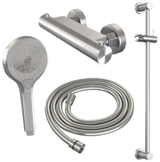 Brauer Brushed Edition Douchekraan opbouw - glijstang - 1 functie - 2 gladde knoppen - handdouche rond 3 standen - PVD - geborsteld nikkel sw374403/SW1164740/sw374437/sw450726/ Nikkel geborsteld (RVS)