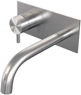 Brauer Brushed Edition Inbouw Wastafelmengkraan met Gebogen Uitloop en Afdekplaat Model B2 RVS Geborsteld PVD