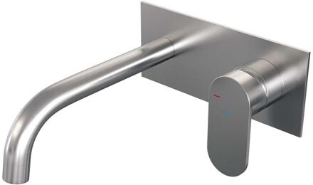 Brauer Brushed Edition Inbouw Wastafelmengkraan met Gebogen Uitloop en Afdekplaat Model C1 RVS Geborsteld PVD