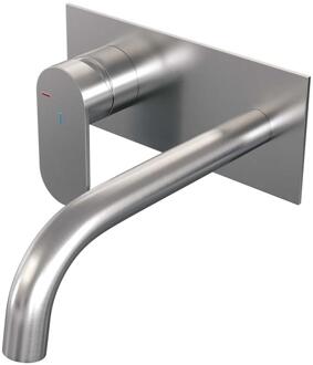 Brauer Brushed Edition Inbouw Wastafelmengkraan met Gebogen Uitloop en Afdekplaat Model C2 RVS Geborsteld PVD