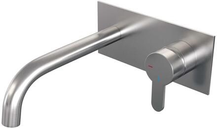 Brauer Brushed Edition Inbouw Wastafelmengkraan met Gebogen Uitloop en Afdekplaat Model D1 RVS Geborsteld PVD