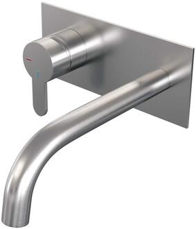 Brauer Brushed Edition Inbouw Wastafelmengkraan met Gebogen Uitloop en Afdekplaat Model D2 RVS Geborsteld PVD