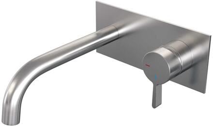 Brauer Brushed Edition Inbouw Wastafelmengkraan met Gebogen Uitloop en Afdekplaat Model E1 RVS Geborsteld PVD