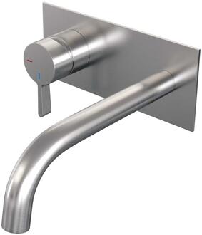 Brauer Brushed Edition Inbouw Wastafelmengkraan met Gebogen Uitloop en Afdekplaat Model E2 RVS Geborsteld PVD