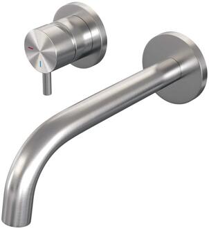 Brauer Brushed Edition Inbouw Wastafelmengkraan met Gebogen Uitloop en Rozetten Model B2 RVS Geborsteld PVD