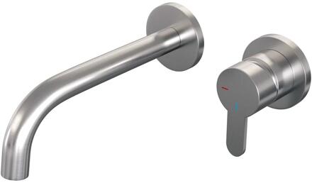 Brauer Brushed Edition Inbouw Wastafelmengkraan met Gebogen Uitloop en Rozetten Model D1 RVS Geborsteld PVD