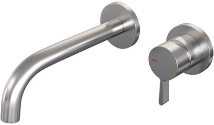 Brauer Brushed Edition Inbouw Wastafelmengkraan met Gebogen Uitloop en Rozetten Model E1 RVS Geborsteld PVD