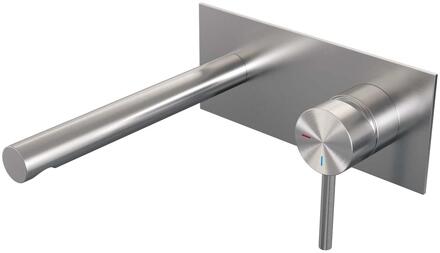 Brauer Brushed Edition Inbouw Wastafelmengkraan met Rechte Uitloop en Afdekplaat Model A1 RVS Geborsteld PVD