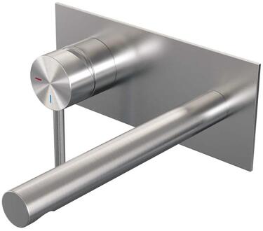 Brauer Brushed Edition Inbouw Wastafelmengkraan met Rechte Uitloop en Afdekplaat Model A2 RVS Geborsteld PVD