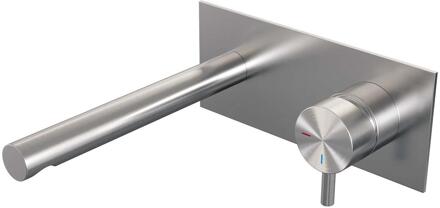 Brauer Brushed Edition Inbouw Wastafelmengkraan met Rechte Uitloop en Afdekplaat Model B1 RVS Geborsteld PVD