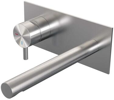 Brauer Brushed Edition Inbouw Wastafelmengkraan met Rechte Uitloop en Afdekplaat Model B2 RVS Geborsteld PVD