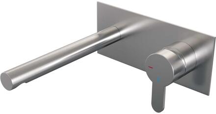 Brauer Brushed Edition Inbouw Wastafelmengkraan met Rechte Uitloop en Afdekplaat Model D1 RVS Geborsteld PVD