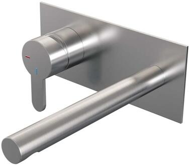 Brauer Brushed Edition Inbouw Wastafelmengkraan met Rechte Uitloop en Afdekplaat Model D2 RVS Geborsteld PVD