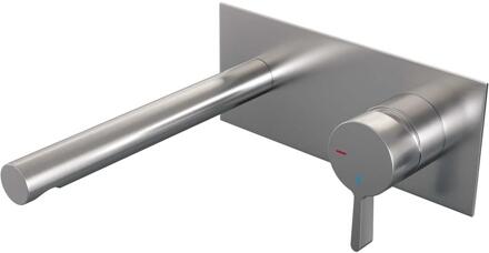 Brauer Brushed Edition Inbouw Wastafelmengkraan met Rechte Uitloop en Afdekplaat Model E1 RVS Geborsteld PVD