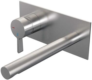 Brauer Brushed Edition Inbouw Wastafelmengkraan met Rechte Uitloop en Afdekplaat Model E2 RVS Geborsteld PVD