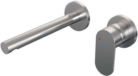 Brauer Brushed Edition Inbouw Wastafelmengkraan met Rechte Uitloop en Rozetten Model C1 RVS Geborsteld PVD