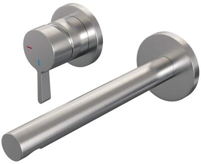 Brauer Brushed Edition Inbouw Wastafelmengkraan met Rechte Uitloop en Rozetten Model E2 RVS Geborsteld PVD