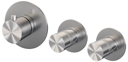Brauer Brushed Edition inbouwthermostaat - met inbouwdeel - 3 gladde knoppen - PVD - geborsteld RVS 5-NG-088 RVS geborsteld