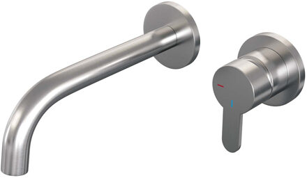 Brauer Brushed Edition inbouwwastafelkraan type B4 greep met inbouwdeel ronde rozetten ColdStart geborsteld rvs PVD