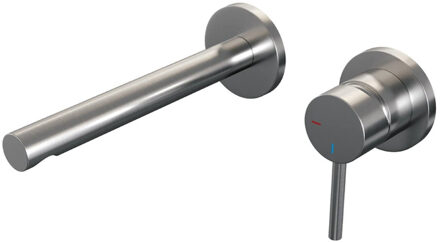 Brauer Brushed Edition inbouwwastafelkraan type S2 greep met inbouwdeel ronde rozetten ColdStart geborsteld rvs PVD