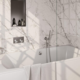 Brauer Brushed Edition thermostatische inbouw badkraan - drukknoppen SET 03 - badvulcombinatie - staaf handdouche - doucheslang - wandaansluitbocht - RVS geborsteld PVD 5-NG-208