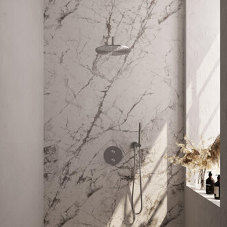 Brauer Brushed Edition thermostatische Inbouw Regendouche - 3-weg - rond - set 76 - 30cm hoofddouche - gebogen muurarm - staaf handdouche - doucheslang - wandaansluitbocht - RVS geborsteld PVD 5-NG-270